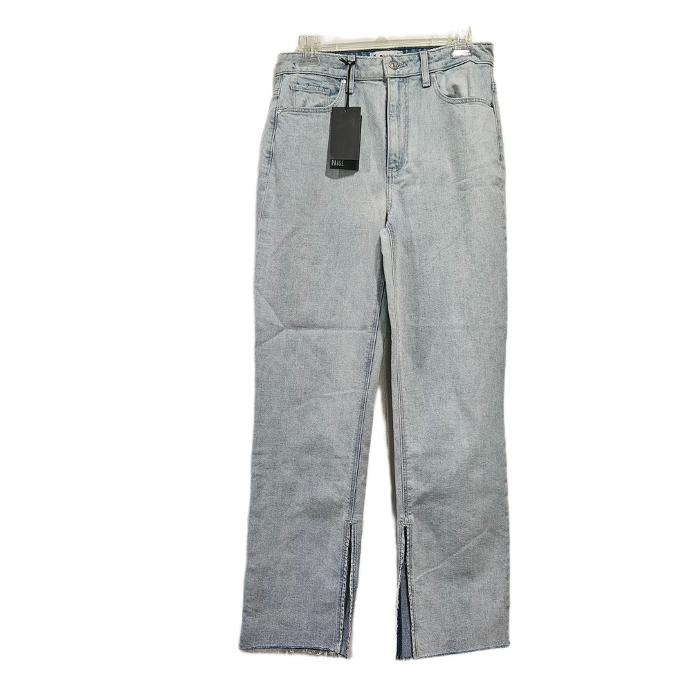 PAIGE 28 Gianna Distressed Stella High‎ Rise Straight Leg Slit Hem Jeans